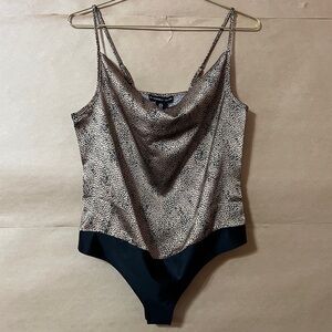 Sincerely Jules | NWT Satin Cowl Neck Bodysuit Tank Top Animal Print Size S